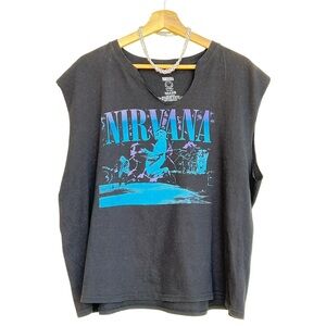 NIRVANA Black Sleeveless Band Tee with Blue & Purple Graphic